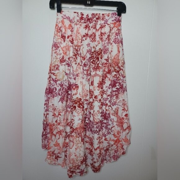 Anthropologie Red and Pink Floral A-Line Skirt - Picture 4 of 14